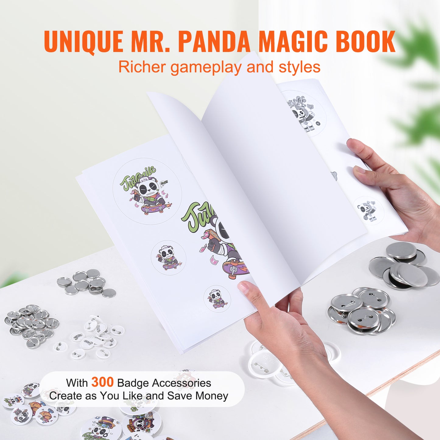VEVOR Button Maker, 3-IN-1 Pin Maker, With 300pcs Button Parts, Button Maker Machine With Panda Magic Book, Ergonomic Handle Punch Press Kit, For Children DIY Gifts