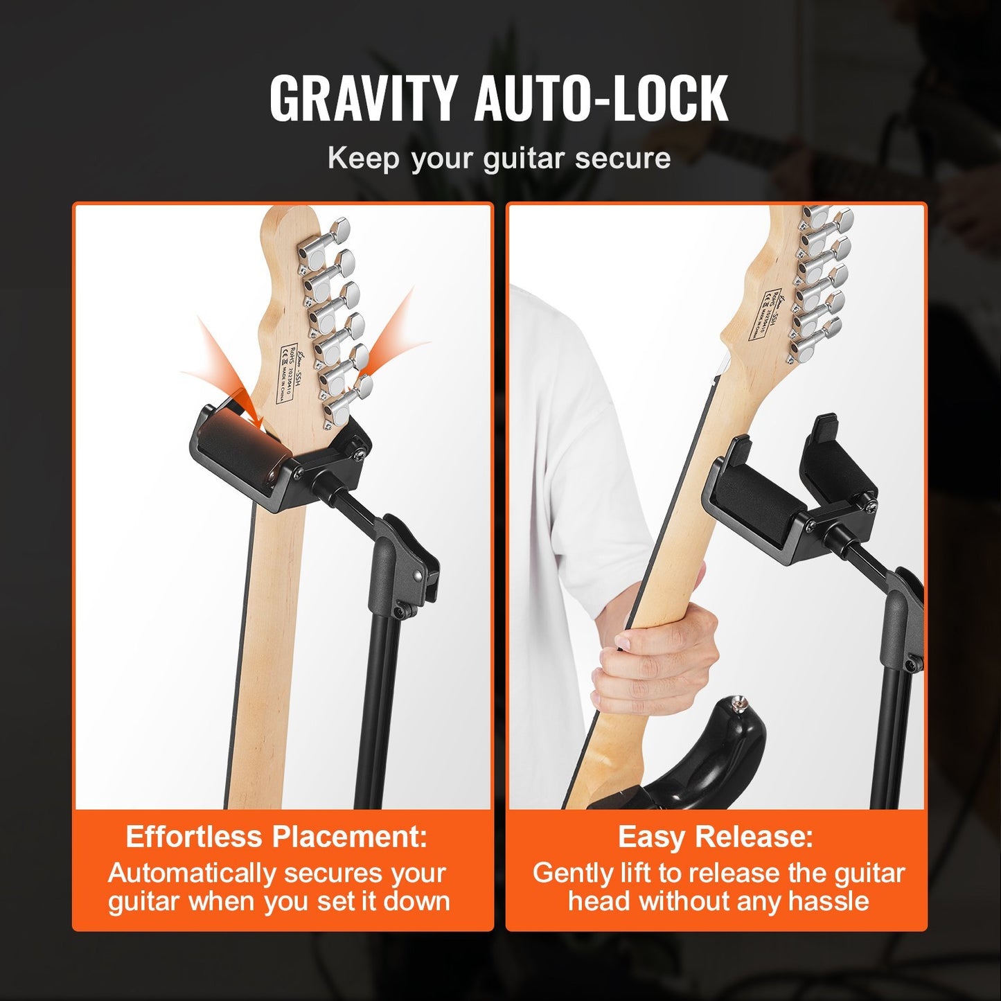 VEVOR Tripod Guitar Stand Floor-Standing Foldable 35.4-47.2 In Adjustable Height