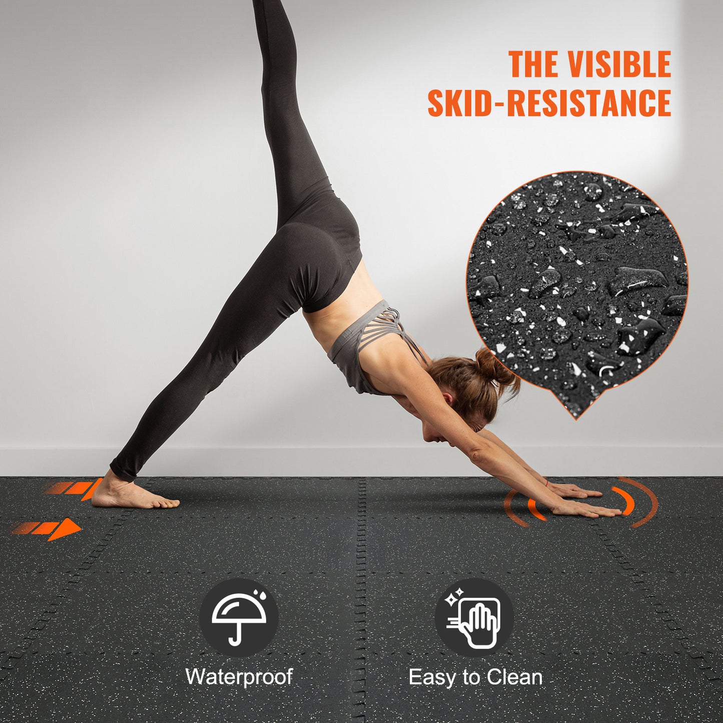 VEVOR 25 PCS Thick Gym Floor Mats, EVA Foam & Rubber Top Interlocking Workout Floor Mats With. Ft Coverage, Waterproof Exercise Puzzle Flooring For Gym, Home, Garage, Basement