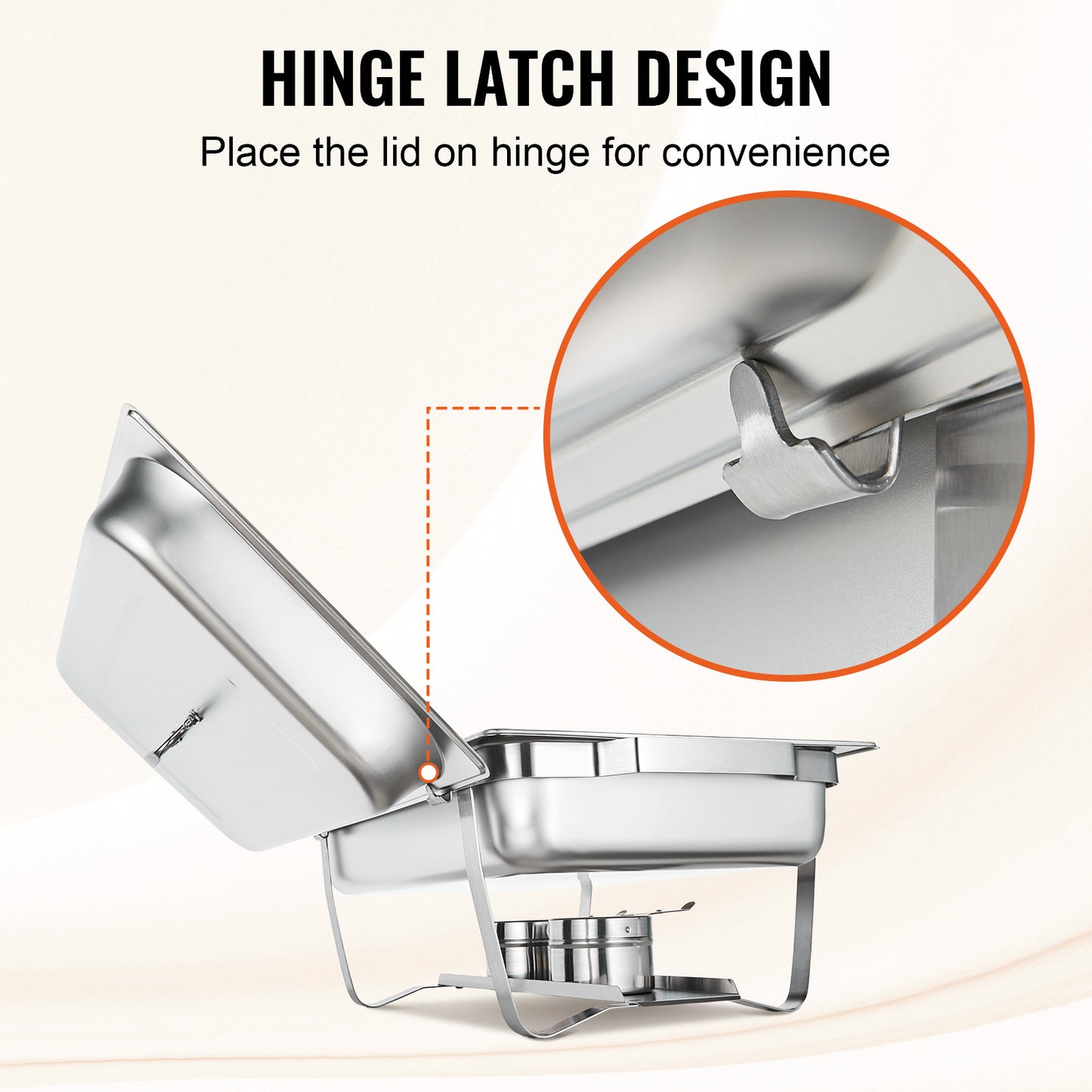 VEVOR Chafing Dish Buffet Set, 8 Qt 6 Pack, Stainless Chafer With 6 Full Size Pans, Rectangle Catering Warmer Server With Lid Water Pan Folding Stand Fuel Holder Tray Spoon Clip, At Least 8 People Eac