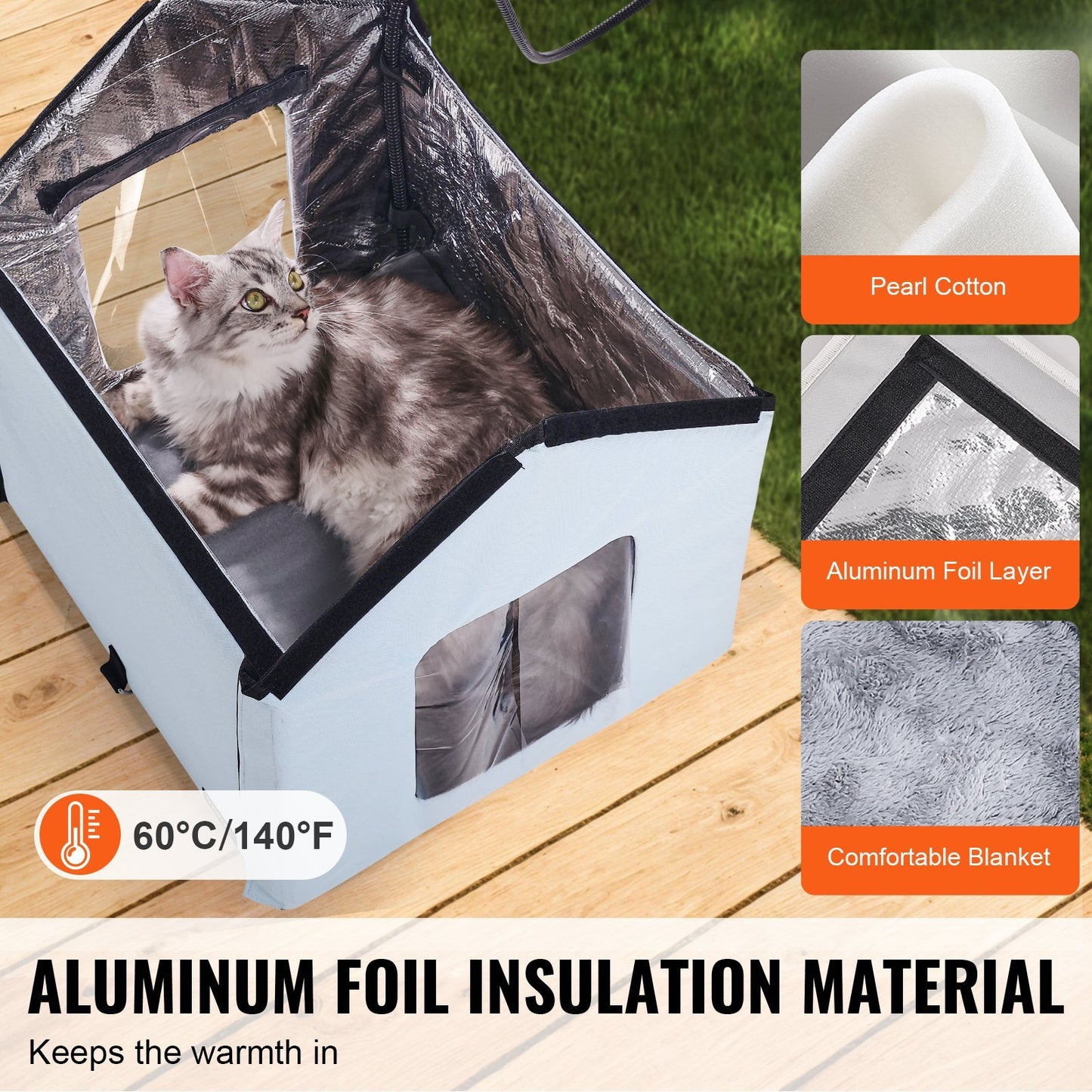 VEVOR Heated Cat House Foldable Kitty Shelter With Heated Pad Blue Small
