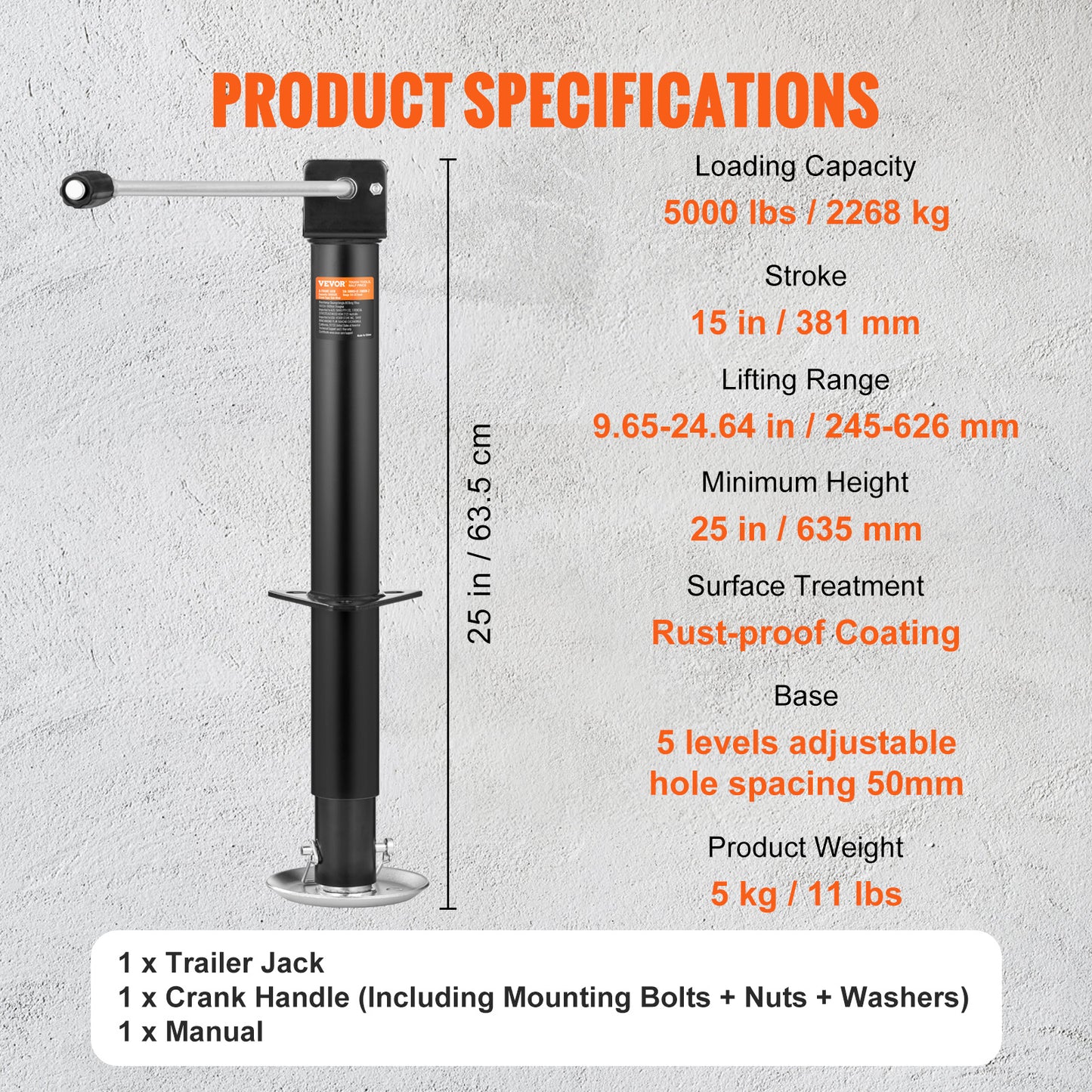 VEVOR Trailer Jack, Trailer Tongue Jack A Frame Bolt On Weight Capacity 5000 Lb, Trailer Jack Stand With Handle For Lifting RV Trailer, Horse Trailer, Utility Trailer, Yacht Trailer