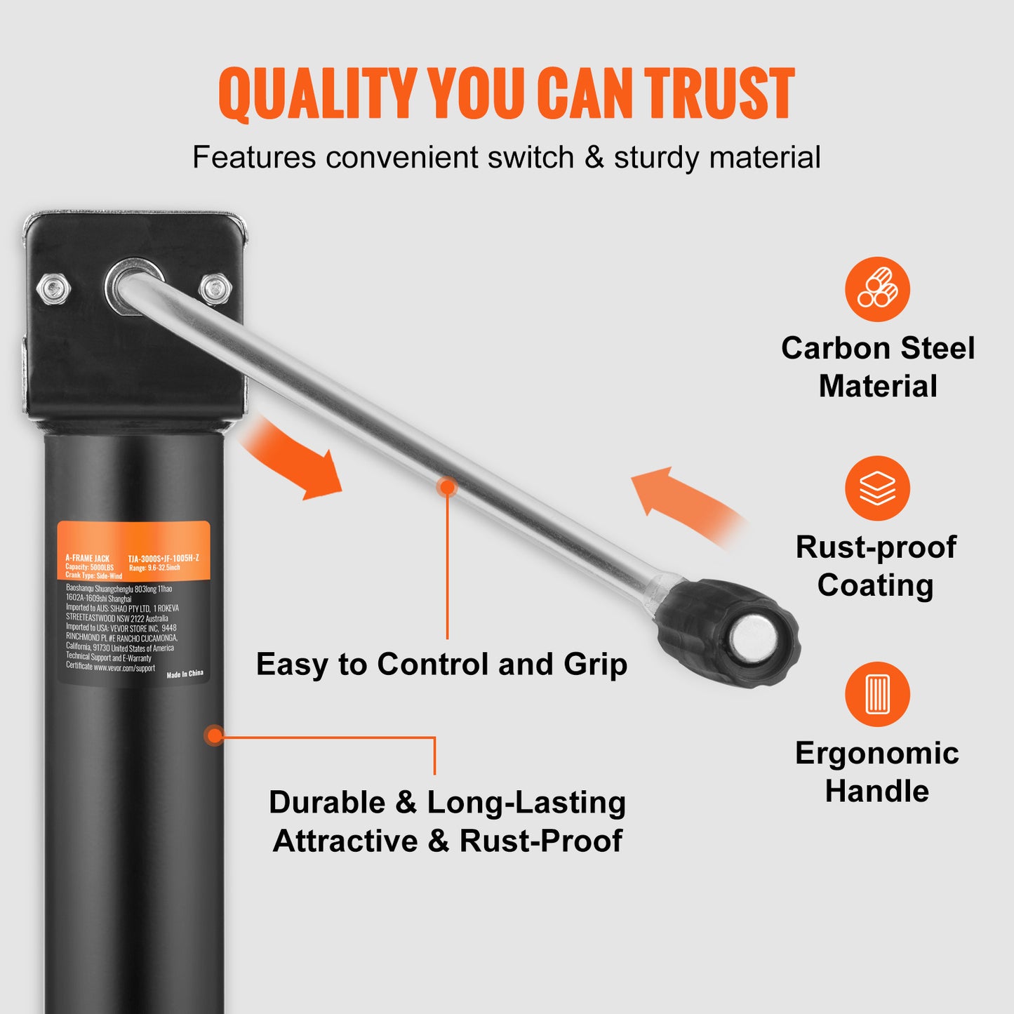 VEVOR Trailer Jack, Trailer Tongue Jack A Frame Bolt On Weight Capacity 5000 Lb, Trailer Jack Stand With Handle For Lifting RV Trailer, Horse Trailer, Utility Trailer, Yacht Trailer