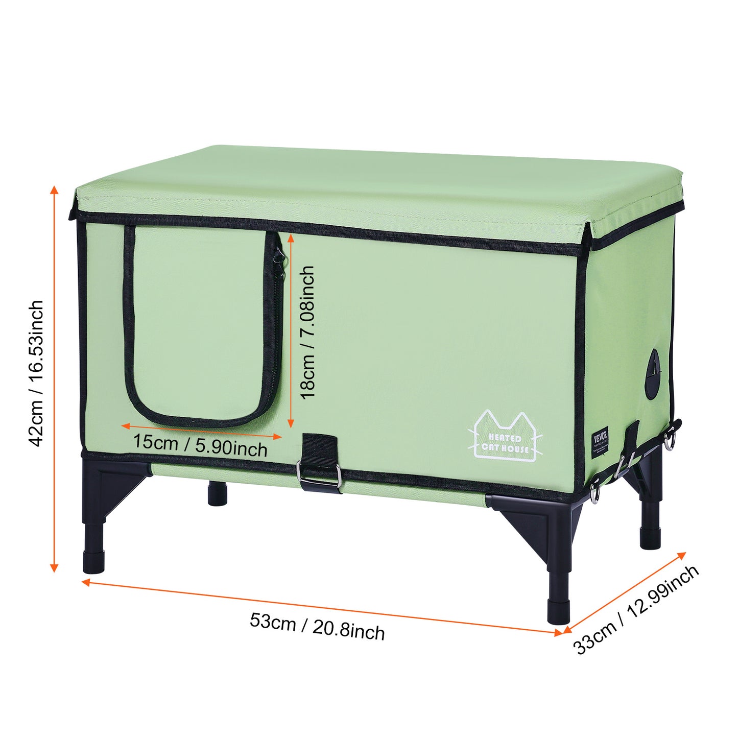 VEVOR Elevated Heated Cat House Cuboid Kitty Shelter With Heated Pad Green M