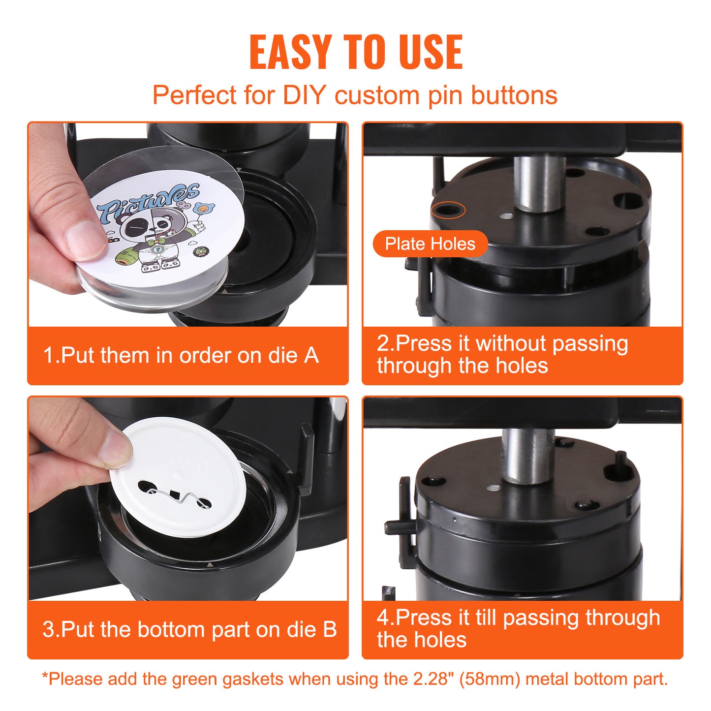 VEVOR Button Maker, 3-IN-1 Pin Maker, With 300pcs Button Parts, Button Maker Machine With Panda Magic Book, Ergonomic Handle Punch Press Kit, For Children DIY Gifts