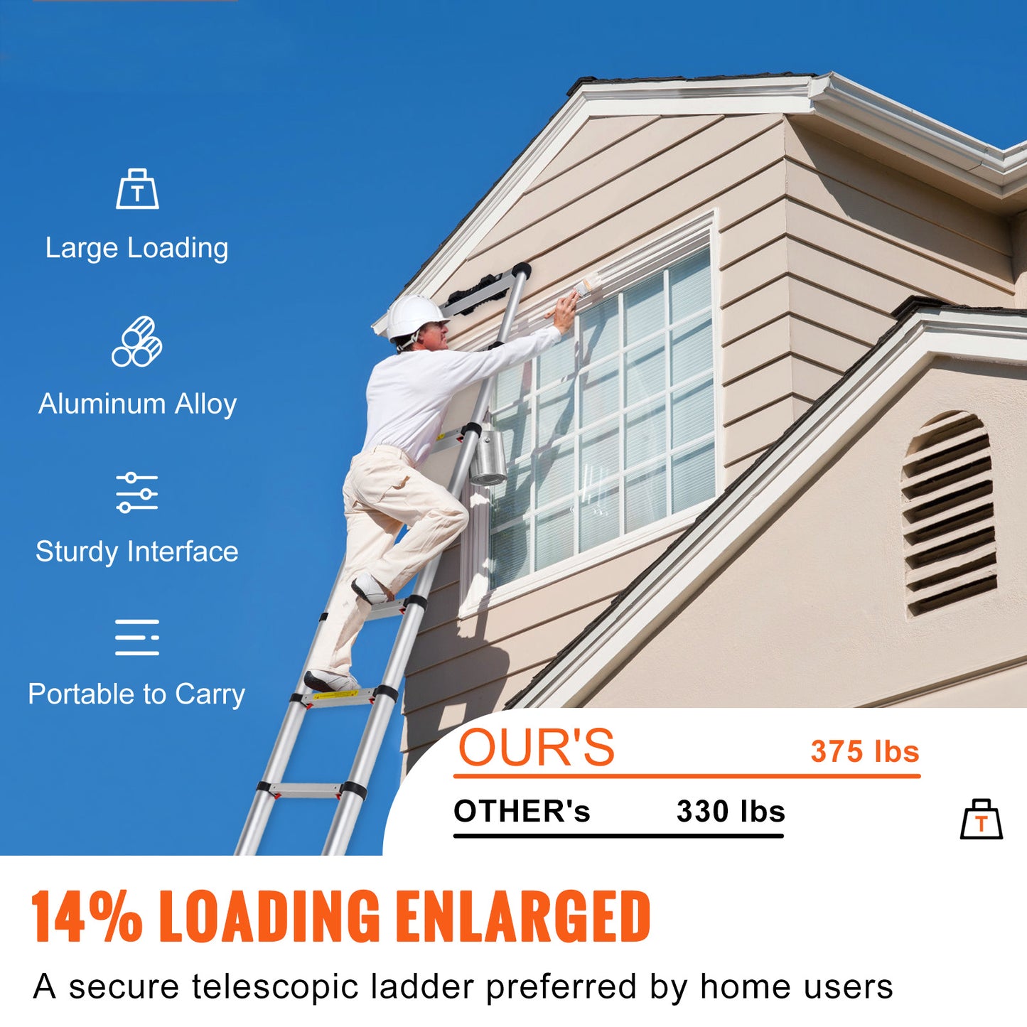 VEVOR Telescoping Ladder Aluminum Extension Step 12.5 Ft Multi Purpose Portable