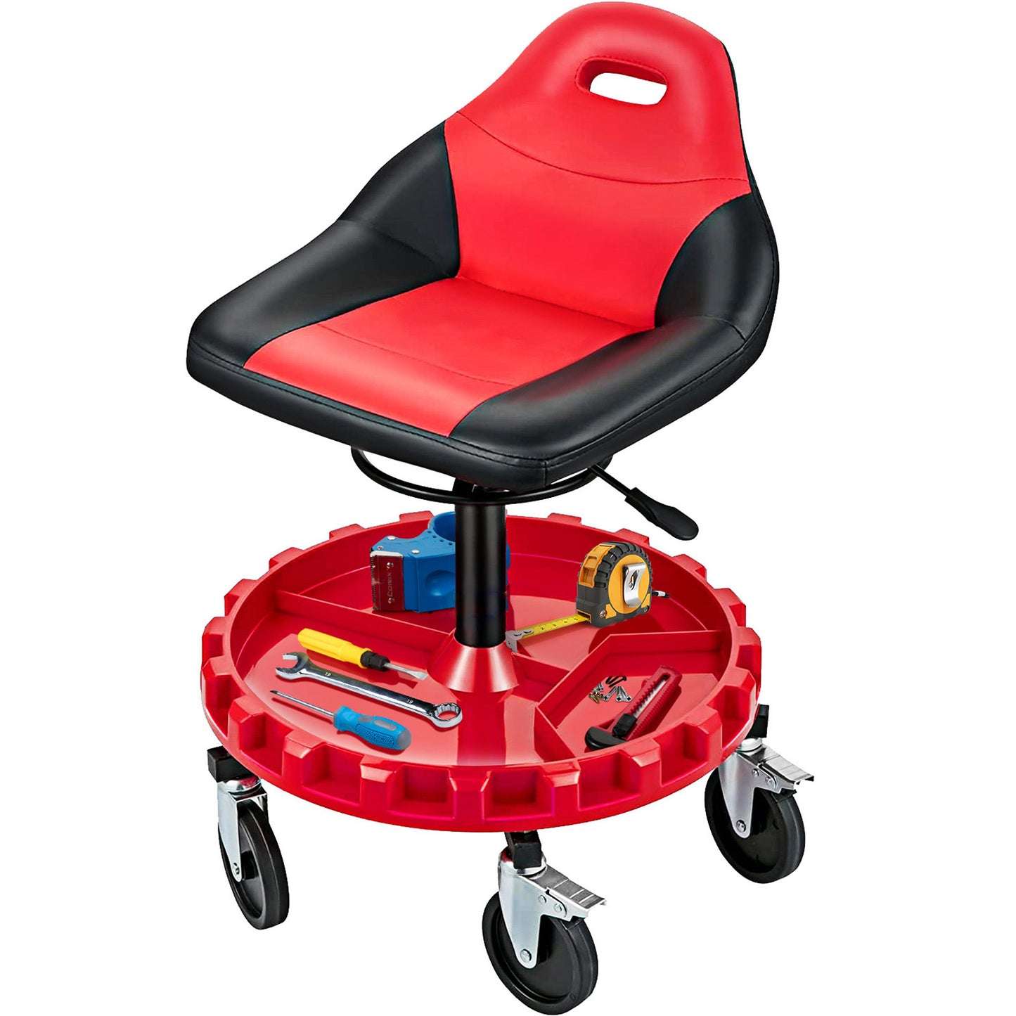 VEVOR Rolling Gear Seat, 300LBS Capacity,  Height Adjustable, Mobile Mechanic Garage Stool With Tool Tray And Casters, Pneumatic Stool For Workshop, Garage, Auto Repair Shop