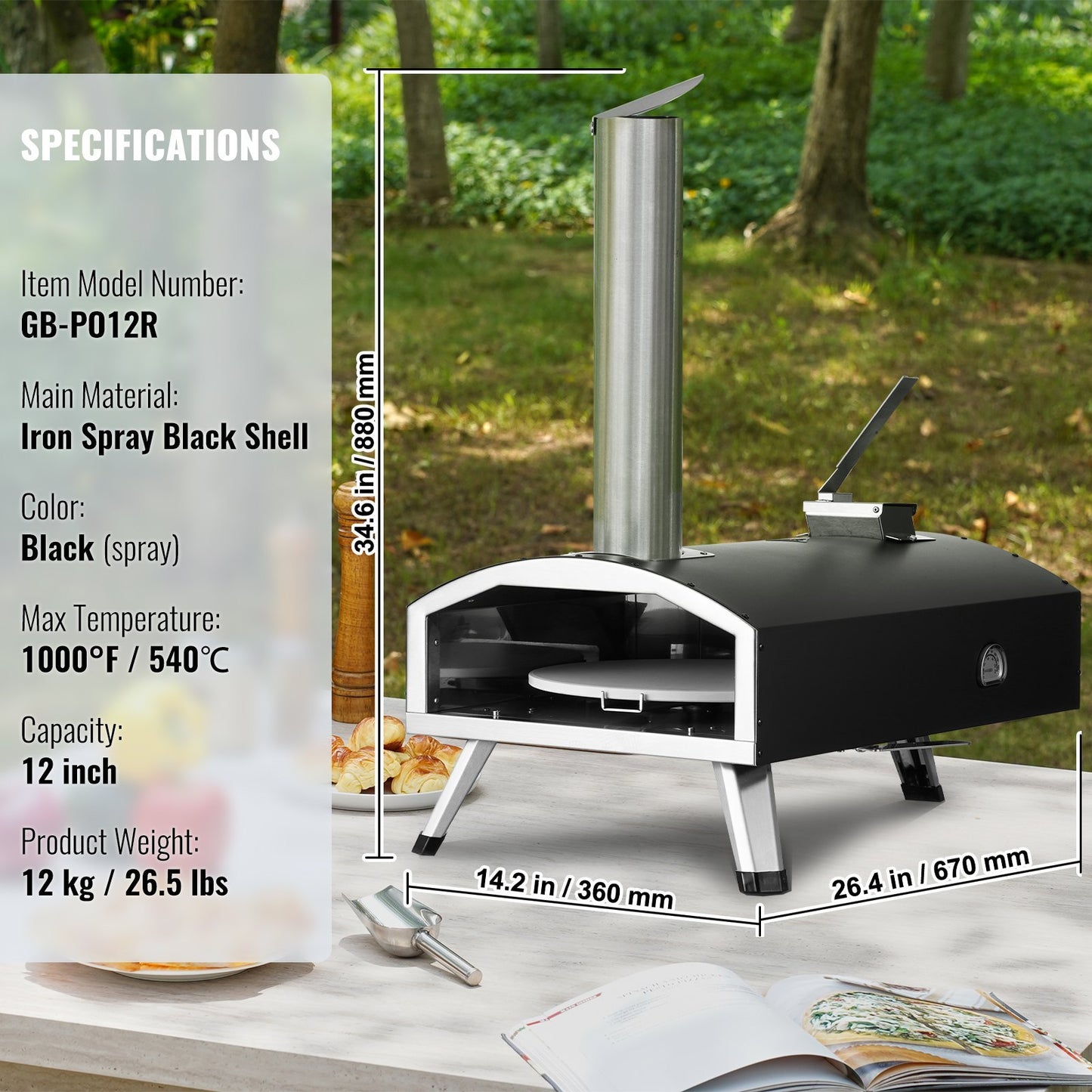 VEVOR 12Outdoor Pizza Oven Portable Wood Pellet Pizza Oven Camping W Rotation