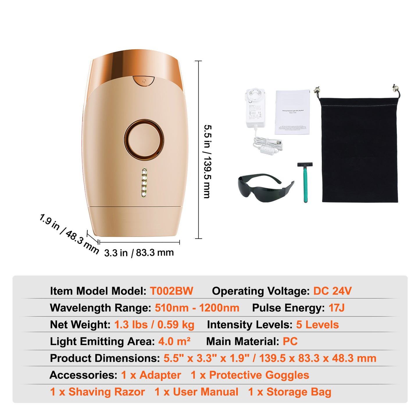 VEVOR IPL Hair Removal, Permanent Hair Removal For Women And Men, Auto Manual Modes  5 Adjustable Levels, Painless At-Home Hair Removal Device For Legs, Armpits, Bikini Line, Whole Body