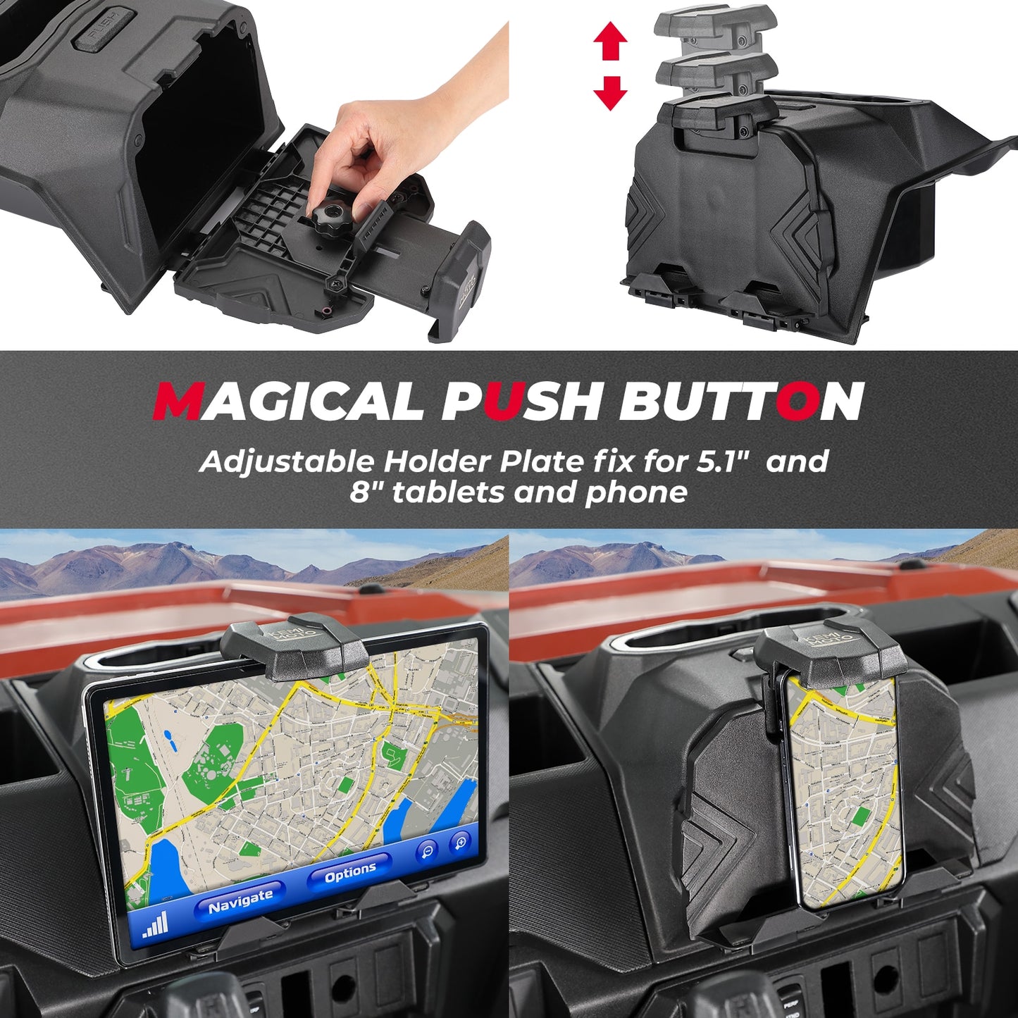 KEMIMOTO UTV GPS Mount Storage Box Electronic Tablet Device Holder Compatible with Polaris Ranger CREW XP 1000 2018-2023