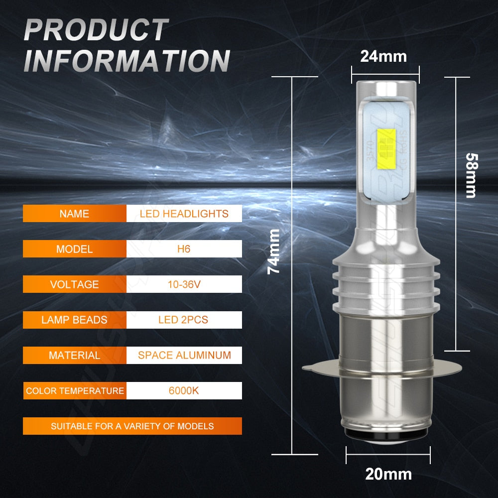 CHUSYYRAY 2X Led Headlight H6 H6M P15D Bulbs Light 6000K Compatible For Honda Rancher 350 4x4 2x4 ES 2000 2001 2002 2003-2006