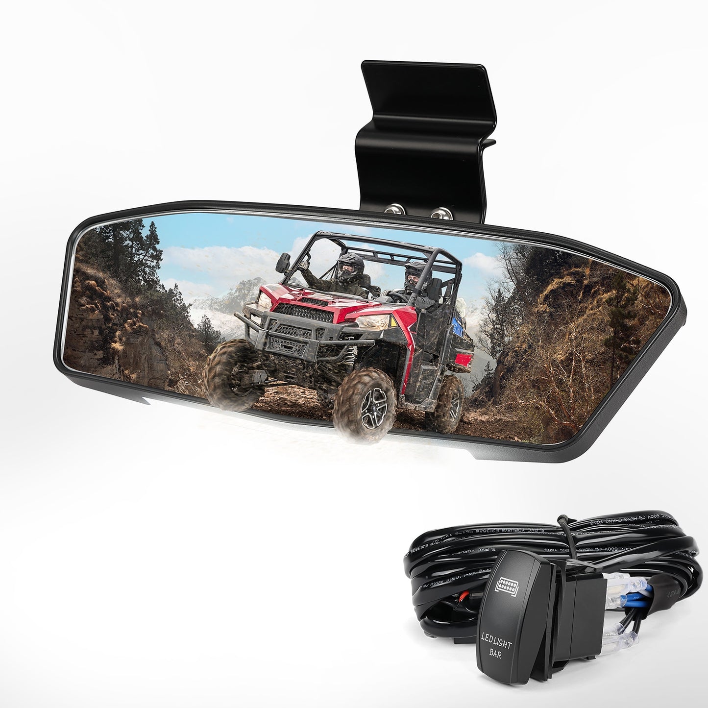 KEMIMOTO UTV Rear View Mirror w/ LED Light Compatible with Polaris Ranger XP 1000 Crew Midsize 500 570 900 for Can Am Defender