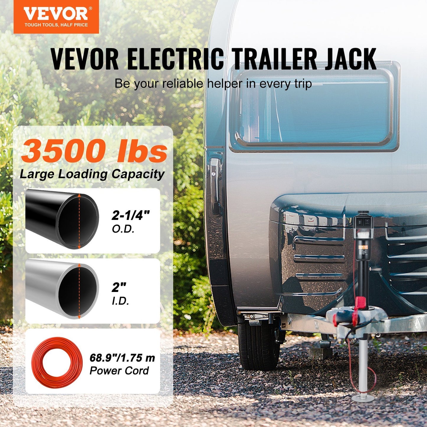 VEVOR Electric Trailer Jack, Power Tongue Jack Weight Capacity 3500 Lbs, Electric Tongue Jack With Waterproof Cover For Lifting RV Trailer, Horse Trailer, Utility Trailer, Yacht Trailer
