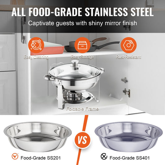 VEVOR 2-Pack Round Chafing Dish Set With Full-Size 4Qt Pan Glass Lid Fuel Holder