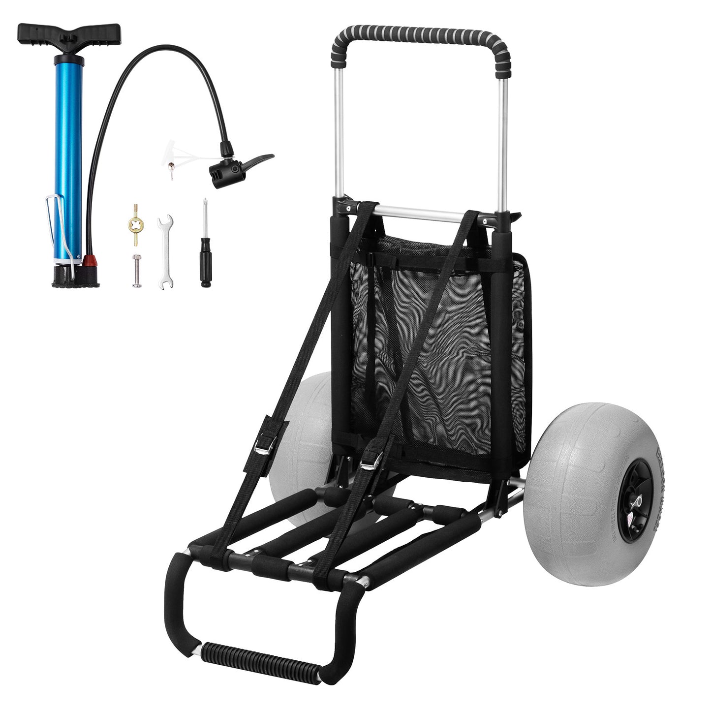VEVOR Beach Dolly With Big Wheels For Sand, 29.9 X 15.4Cargo Deck, W12Balloon Wheels, 165LBS Loading Capacity Folding Sand Cart  27 To 44.7 Adjustable Height, Heavy Duty Cart For Beach