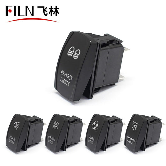 FILN 12V 24V Rocker Switch Marine Switch Car Boat Waterproof 5Pin ON-OFF Truck SPST Switch Carling WIth Dual LED Light Bar