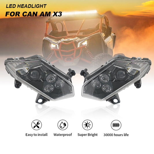 Black LED Front Light Headlight For ATV Can Am Maverick X3 2017 2018