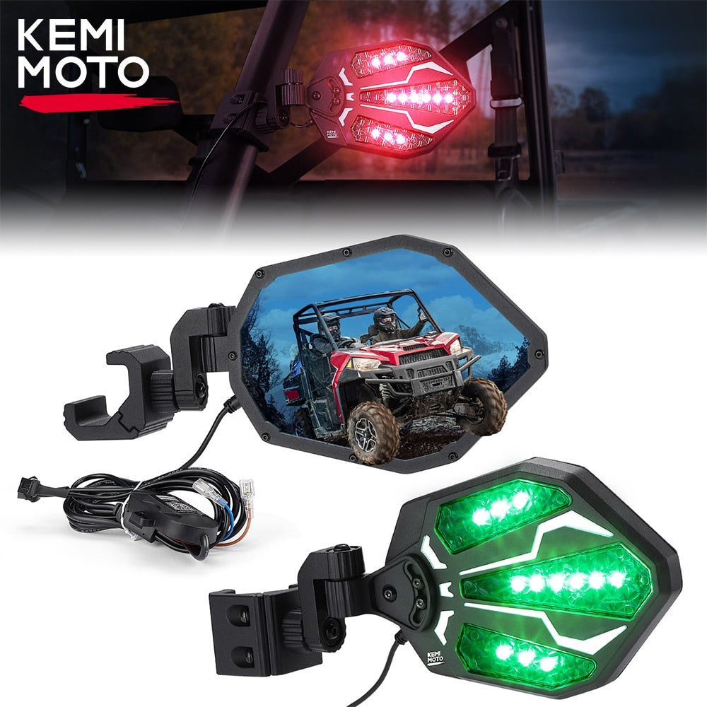 KEMIMOTO UTV Pro Cage Fit RGB CNC Side Mirror Compatible with Polaris Ranger XP General for Can-Am Defender Maverick Trail Sport